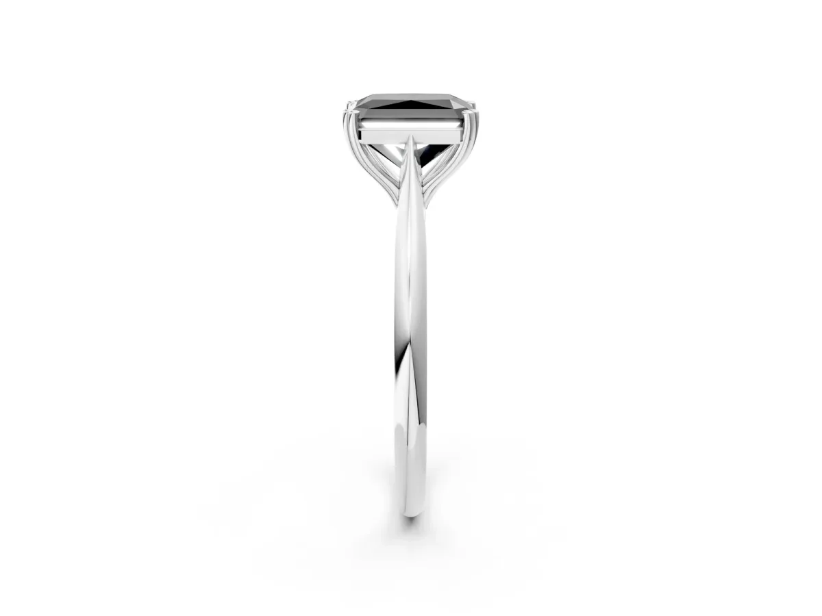 Fancy Black Radiant Cut Solitaire Diamond Ring with Six-Prong Setting and Classic Band Platinum
