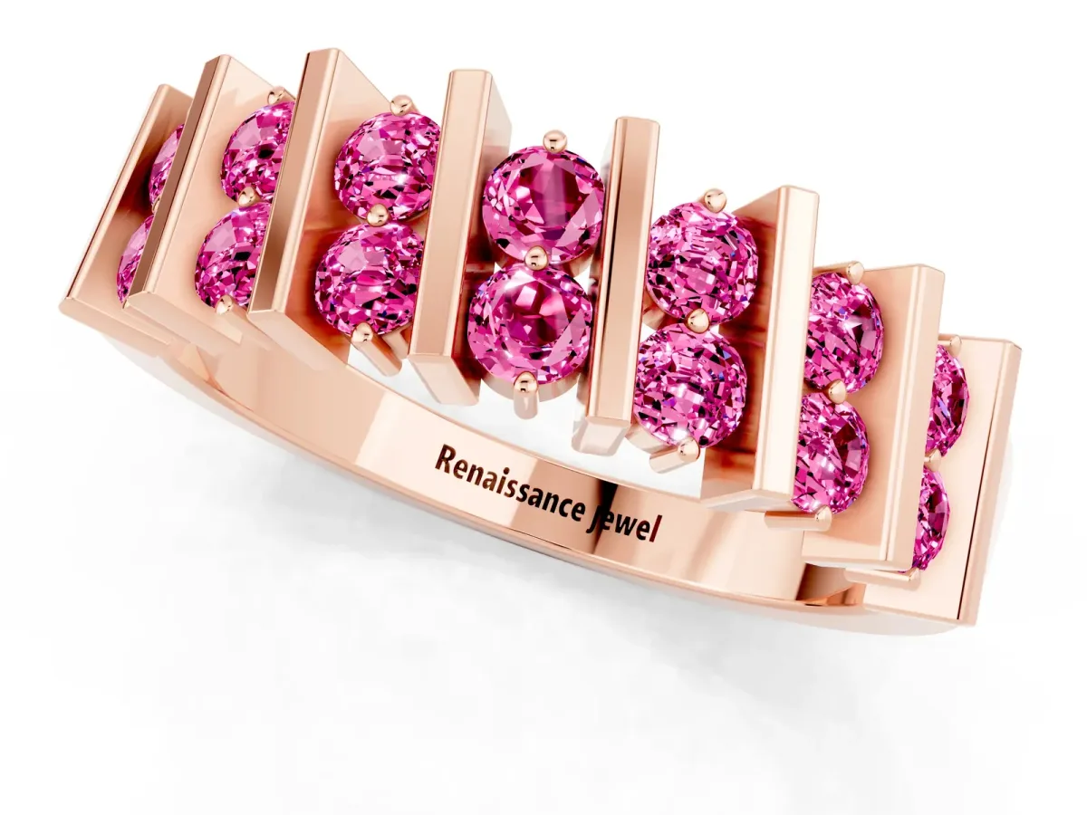 Channel Set Round Pink Sapphire Anniversary Band with Vertical Prongs Rose gold