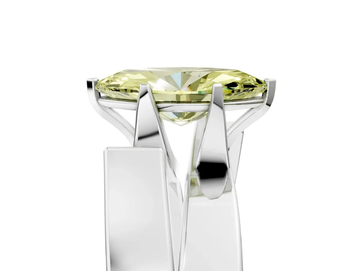 Fancy Yellow Modern Tension Set Marquise Cut Diamond Solitaire Wide Band Ring Silver