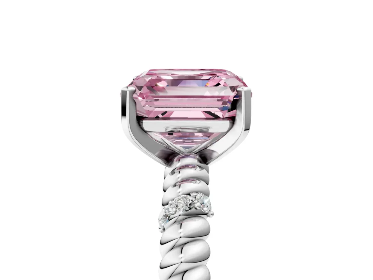 Fancy Pink Asscher Cut Solitaire Twisted Band Prong Set Engagement Ring Platinum