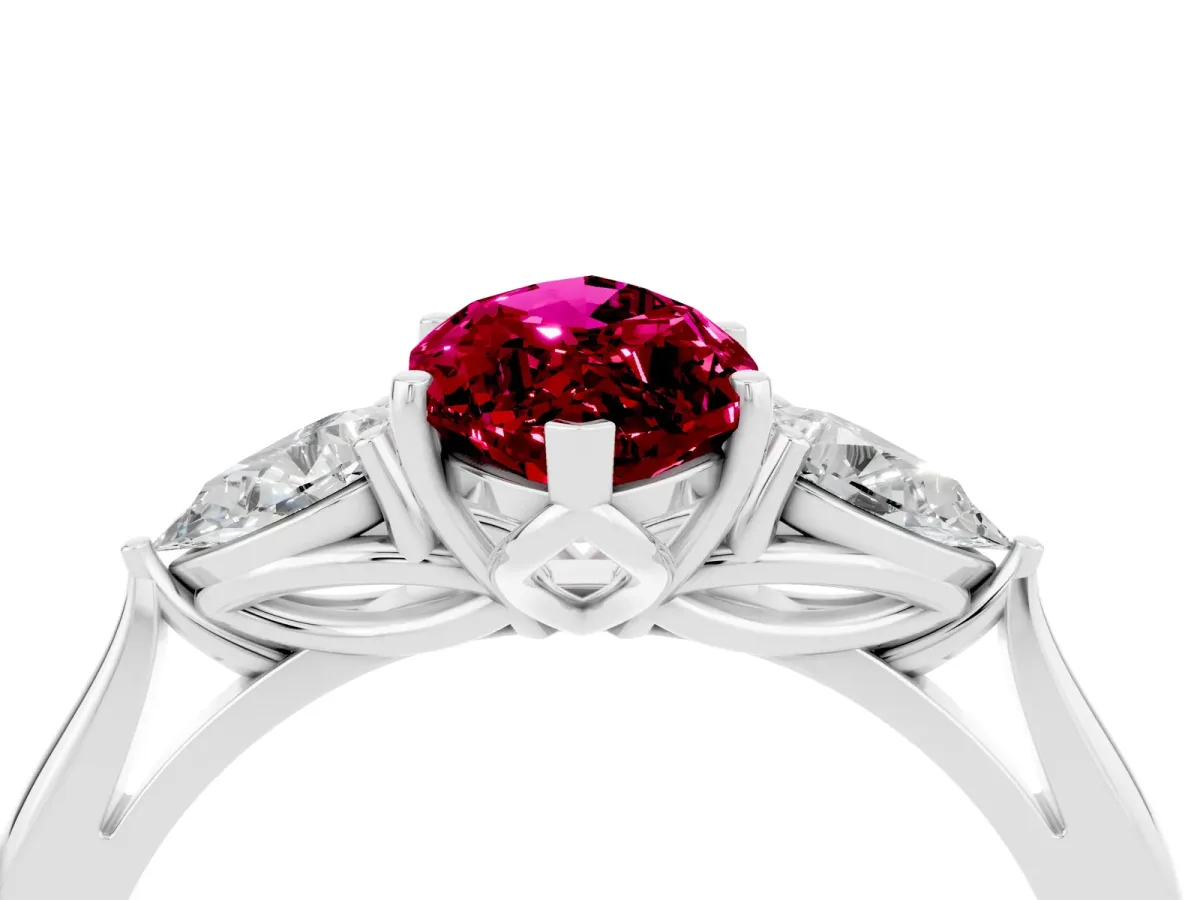 Marquise Cut Garnet Three-Stone Ring with Pear Side Stones and Prong Setting Silver