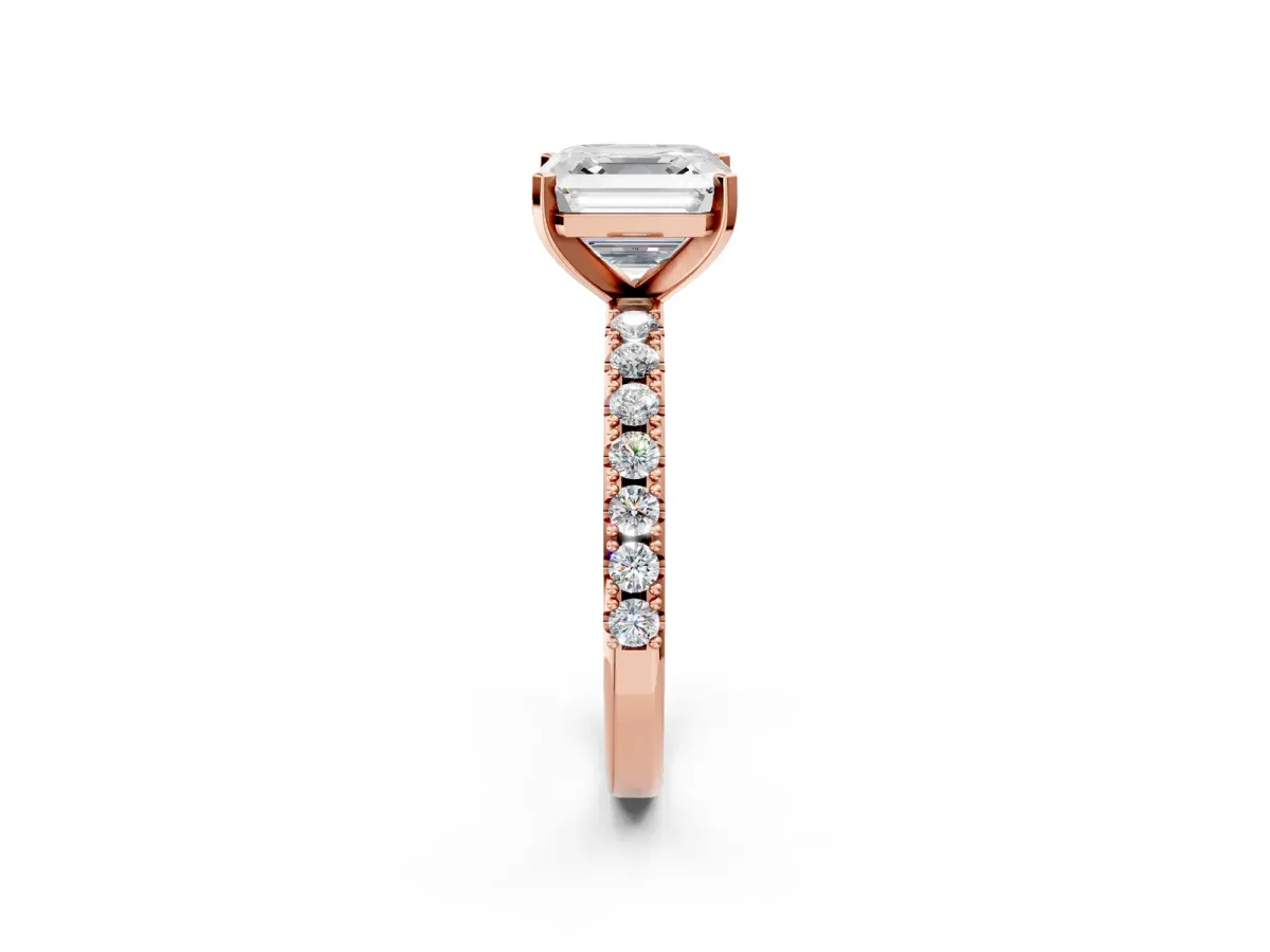 Asscher Cut Diamond Solitaire Pavé Band with Four-Prong Setting Rose gold