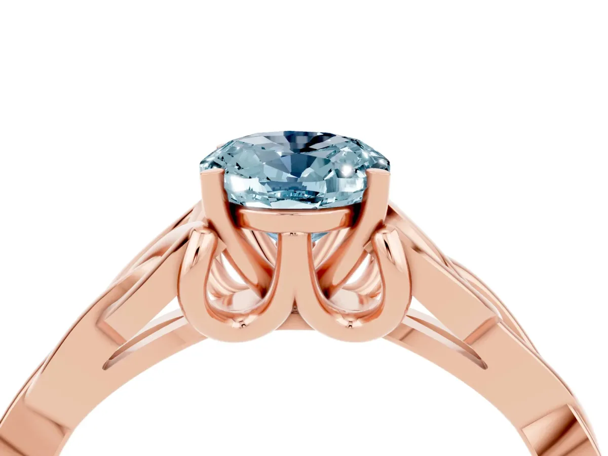 Oval Cut Aquamarine Solitaire Engagement Ring with Celtic Knot Band and Four-Prong Setting Rose gold