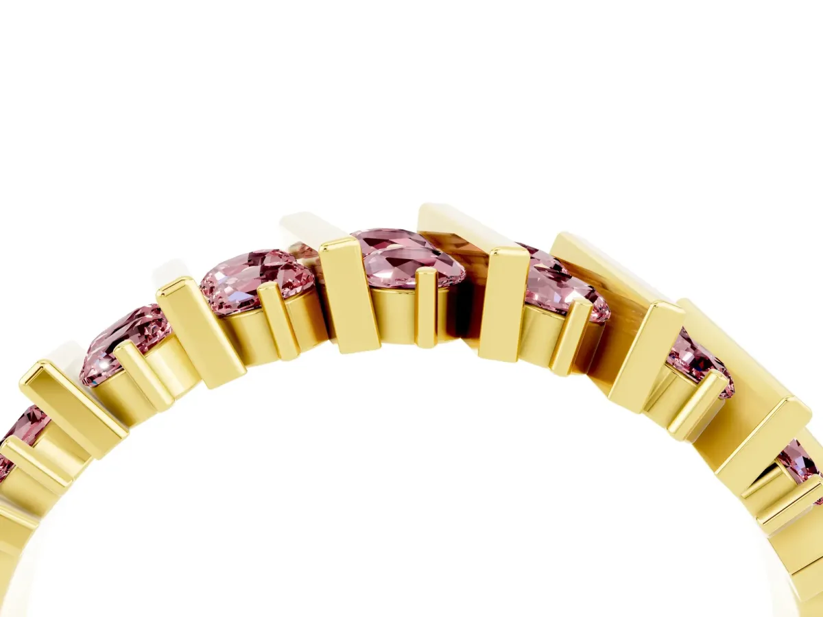 Channel Set Round Morganite Anniversary Band with Vertical Prongs Yellow gold