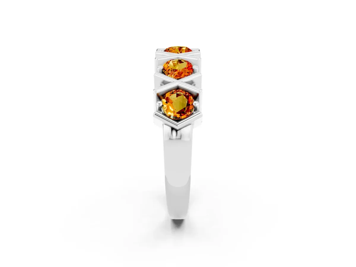 Round Citrine Channel Set Band with X-Prong Detail Platinum