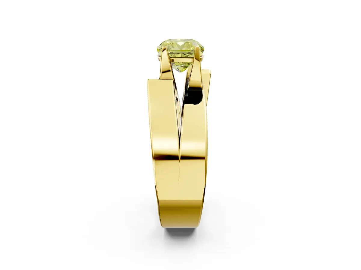 Fancy Yellow Modern Tension Set Cushion Cut Diamond Solitaire Wide Band Ring Yellow gold
