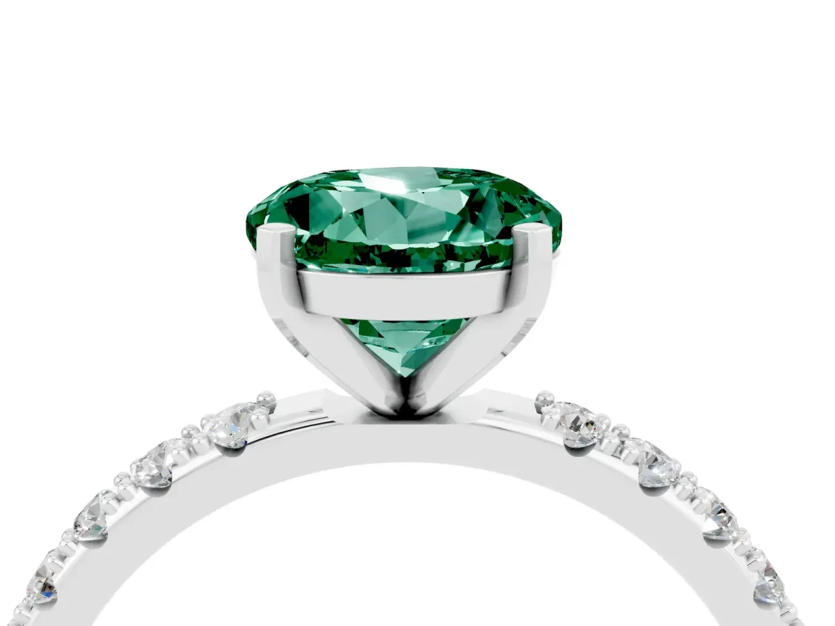 Round Cut Green Sapphire Solitaire Pavé Band with Four-Prong Setting Platinum