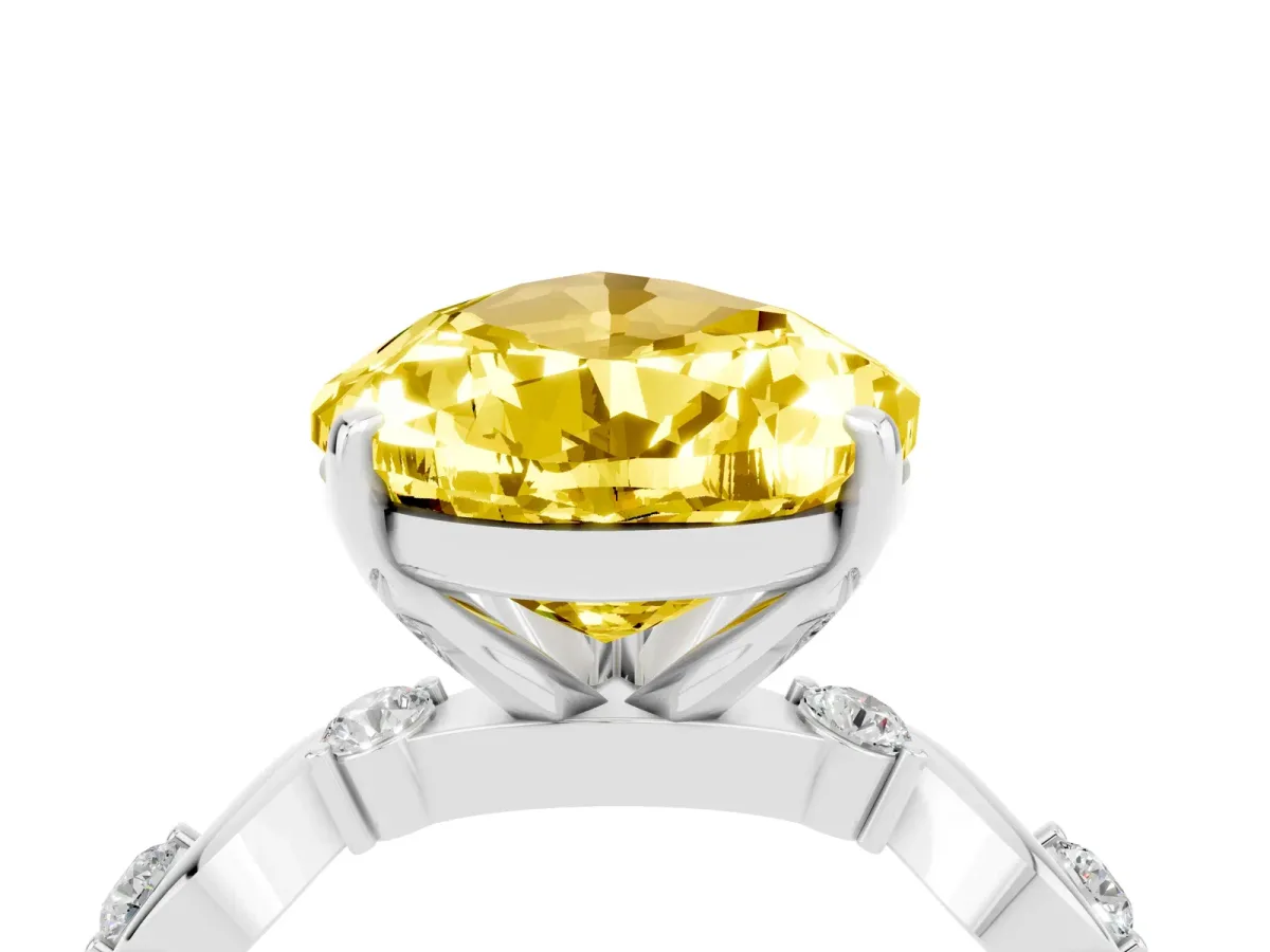 Pear Cut Yellow Sapphire Solitaire Twisted Band with Round Accents and Prong Setting White gold
