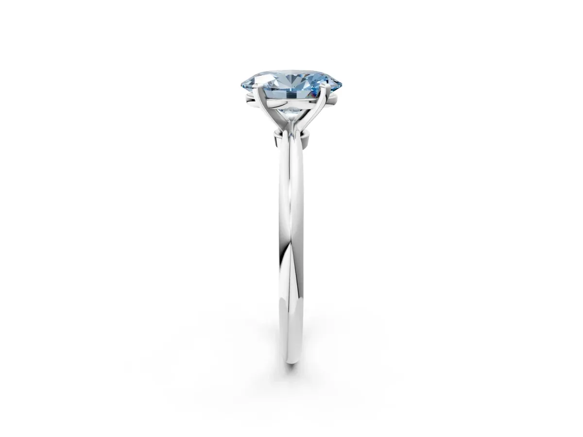 Fancy Blue Oval Cut Diamond Solitaire Ring with Six-Prong Setting and Classic Band Silver