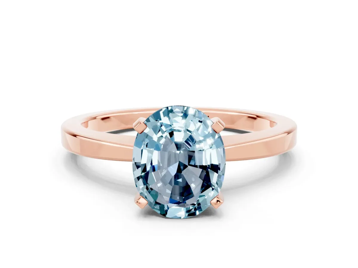 Oval Cut Aquamarine Solitaire Engagement Ring with Classic Band and Four-Prong Setting Rose gold