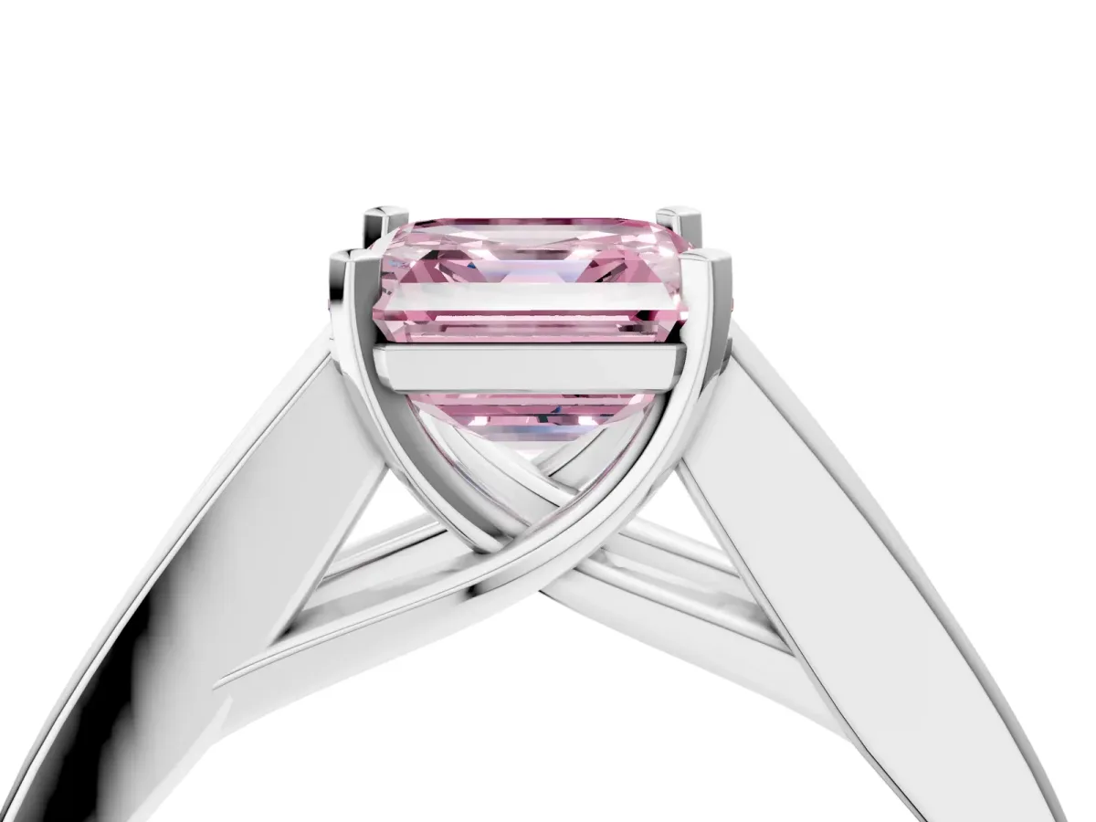 Fancy Pink Asscher Cut Cut Channel Set Solitaire Ring with Four-Prong Setting White gold