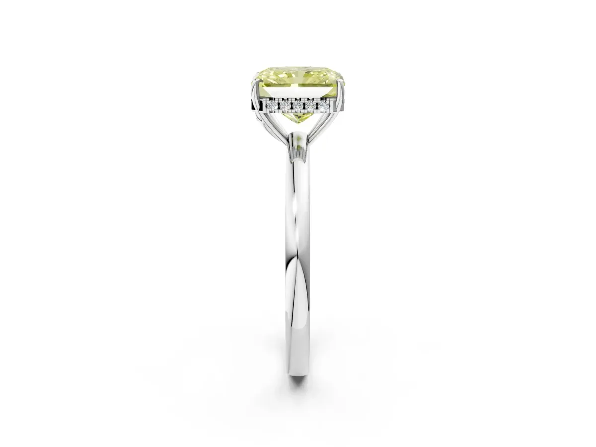 Fancy Yellow Radiant Cut Solitaire Diamond Ring with Prong Setting and Plain Band Silver