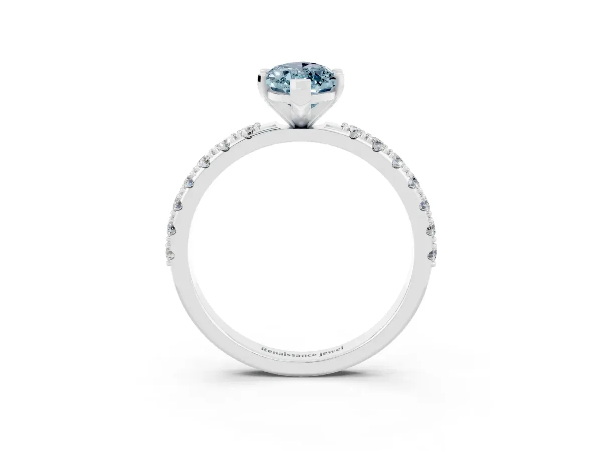 Marquise Cut Aquamarine Solitaire Pavé Band with Four-Prong Setting Silver