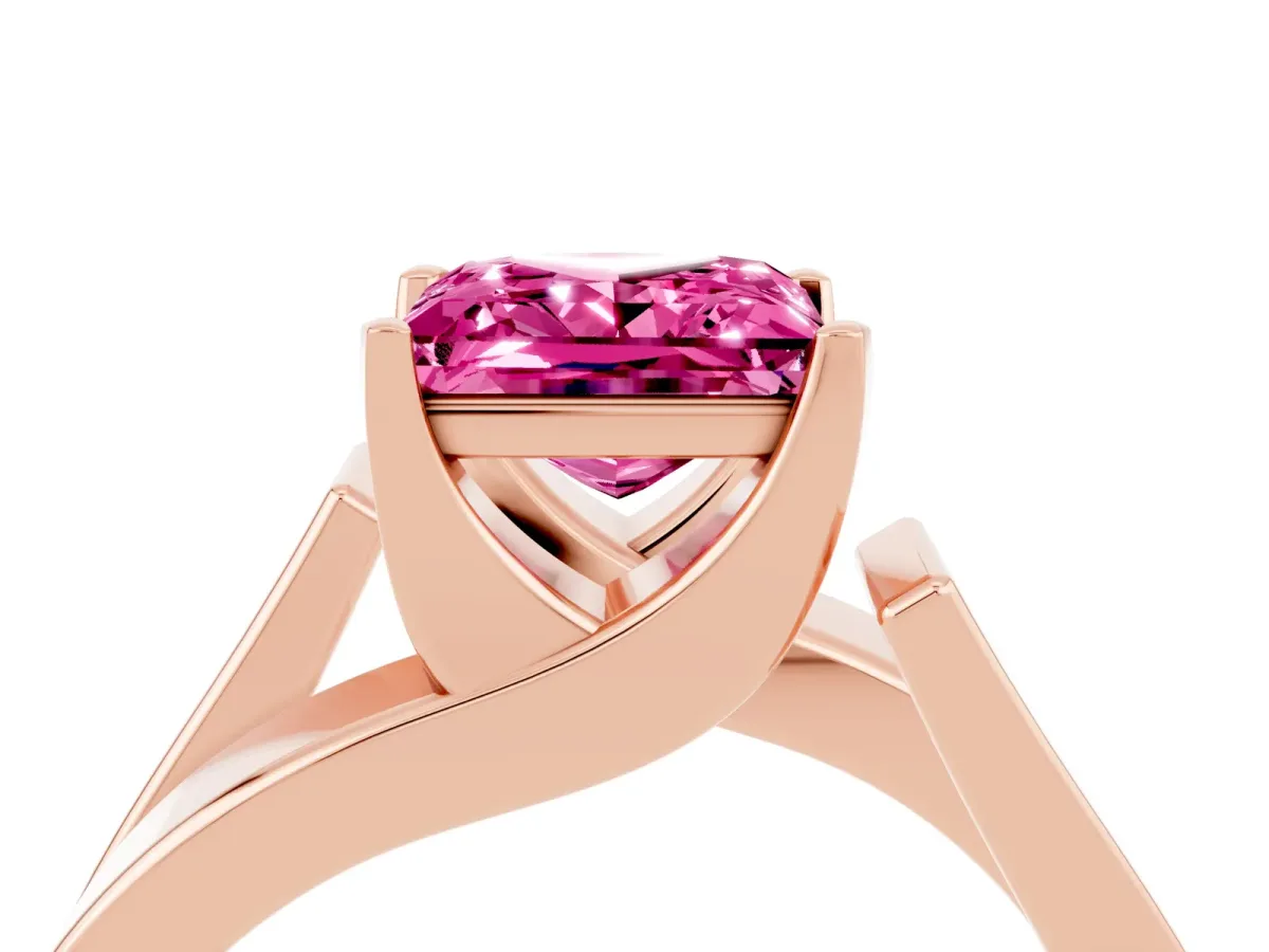 Modern Tension Set Princess Cut Pink Sapphire Solitaire Wide Band Ring Rose gold