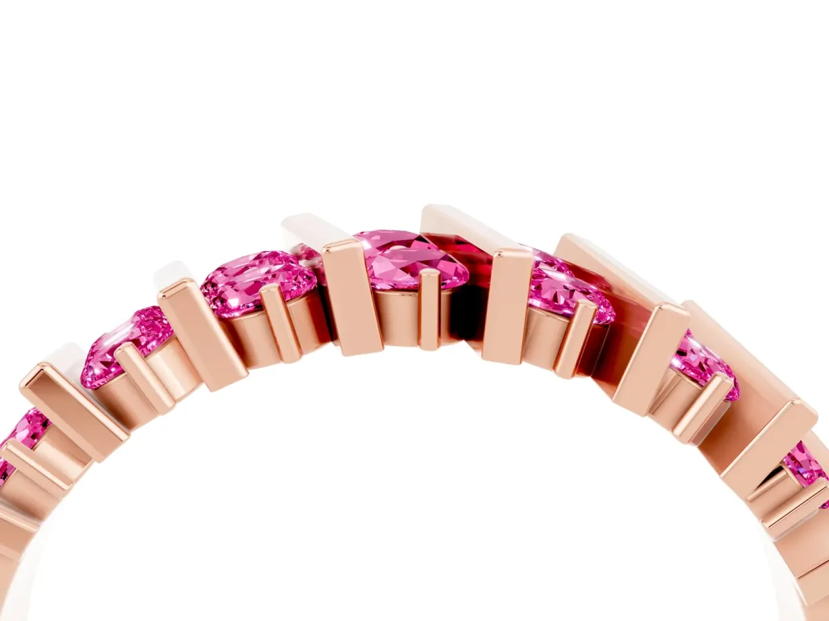 Channel Set Round Pink Sapphire Anniversary Band with Vertical Prongs Rose gold