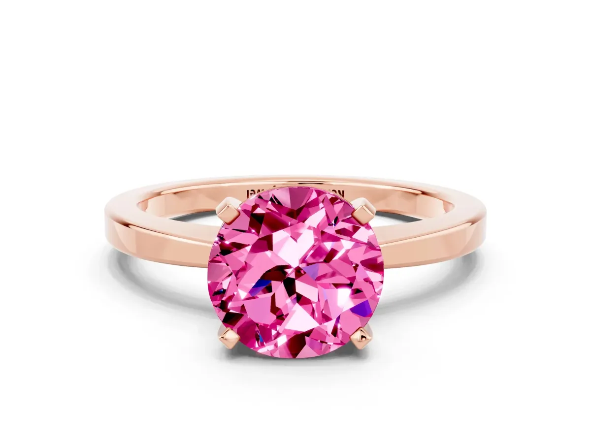 Round Cut Pink Sapphire Solitaire Engagement Ring with Classic Band and Four-Prong Setting Rose gold