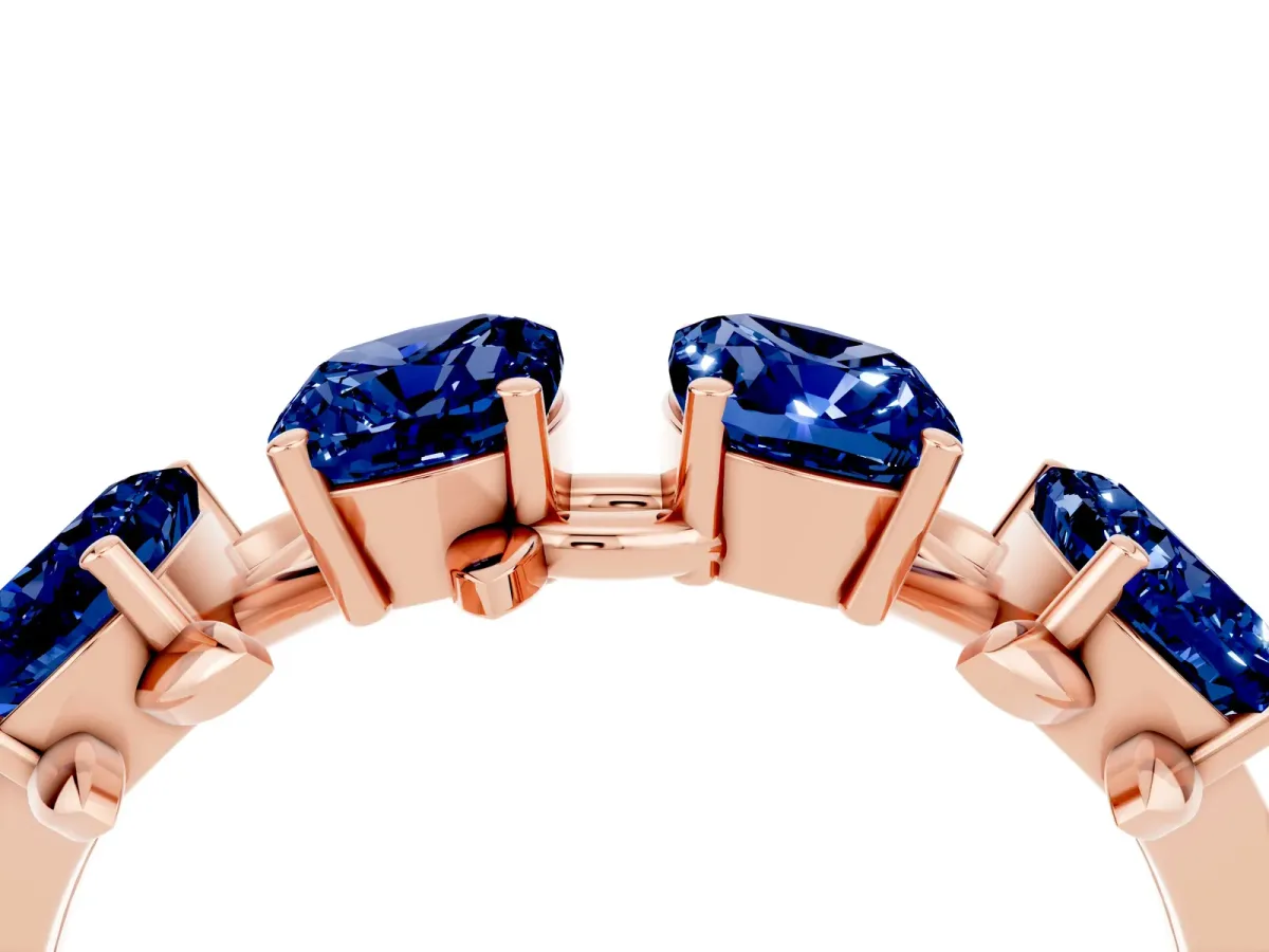 Four-Stone Elongated Cushion Blue Sapphire Band with Nature-Inspired Prong Setting Rose gold