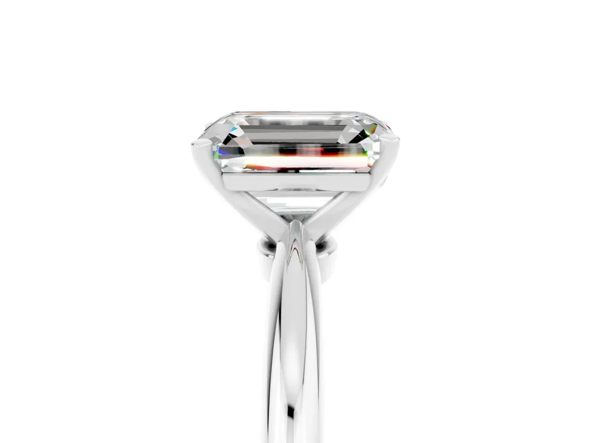Emerald Cut Moissanite Solitaire Ring with Six-Prong Setting and Classic Band Platinum
