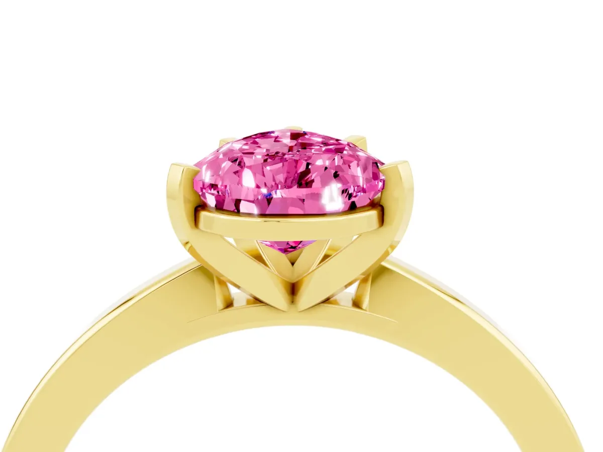 Pear Cut Pink Sapphire Solitaire Engagement Ring with Classic Band and Four-Prong Setting Yellow gold