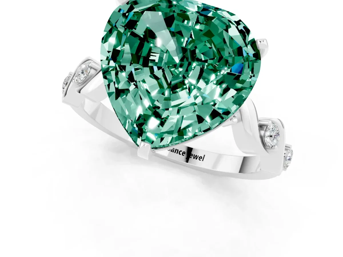 Heart Cut Green Sapphire Solitaire Twisted Band with Round Accents and Prong Setting Platinum