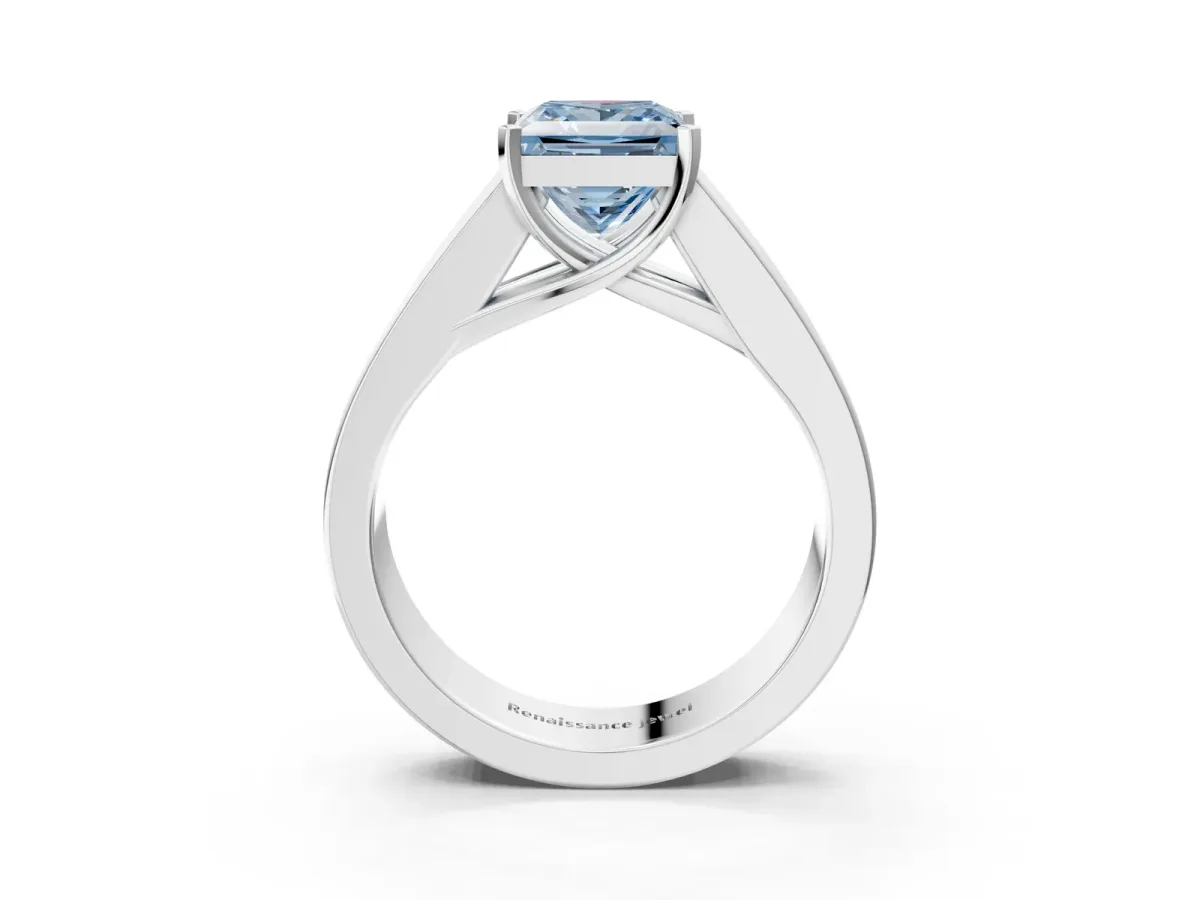 Fancy Blue Princess Cut Cut Channel Set Solitaire Ring with Four-Prong Setting Silver