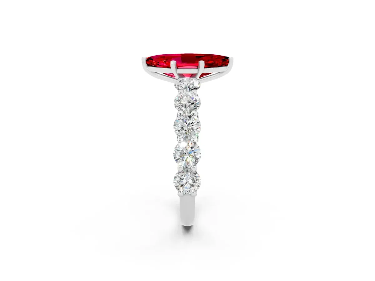 Marquise Cut Ruby Prong Setting with Side Stones on a Pave Band Silver