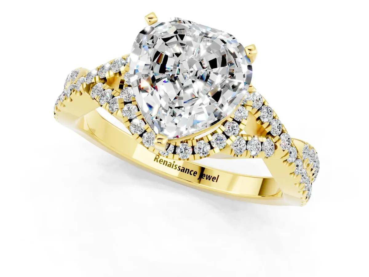 Heart Cut Moissanite Halo Twist Band Solitaire Prong Setting Ring Yellow gold
