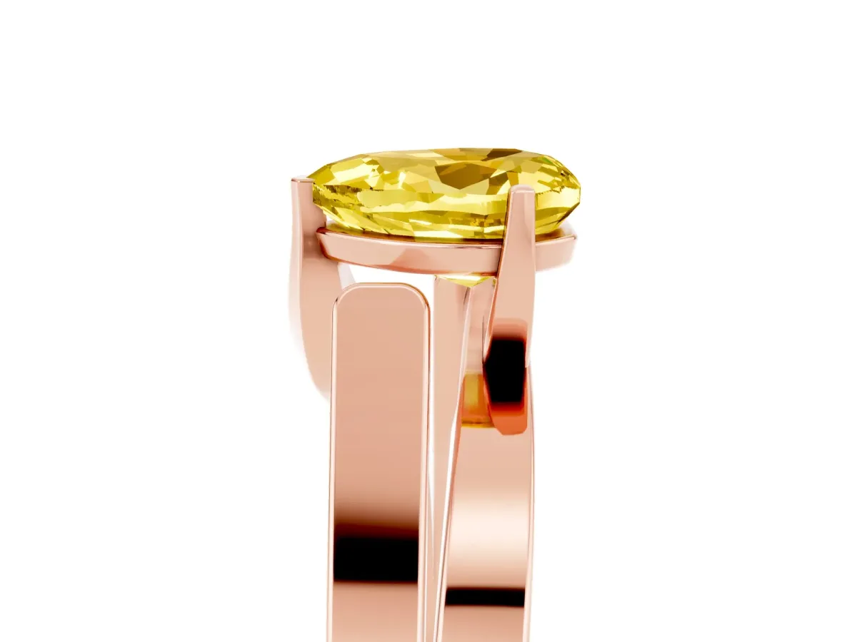 Modern Tension Set Heart Cut Yellow Sapphire Solitaire Wide Band Ring Rose gold