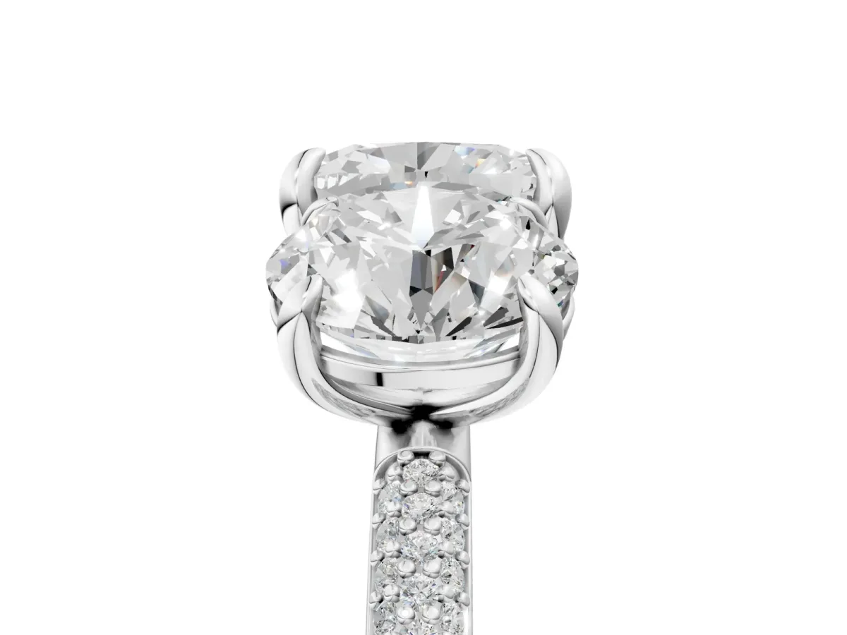 Round and Cushion Toi Moi Ring with Prong Setting and Micro Pave Band Silver