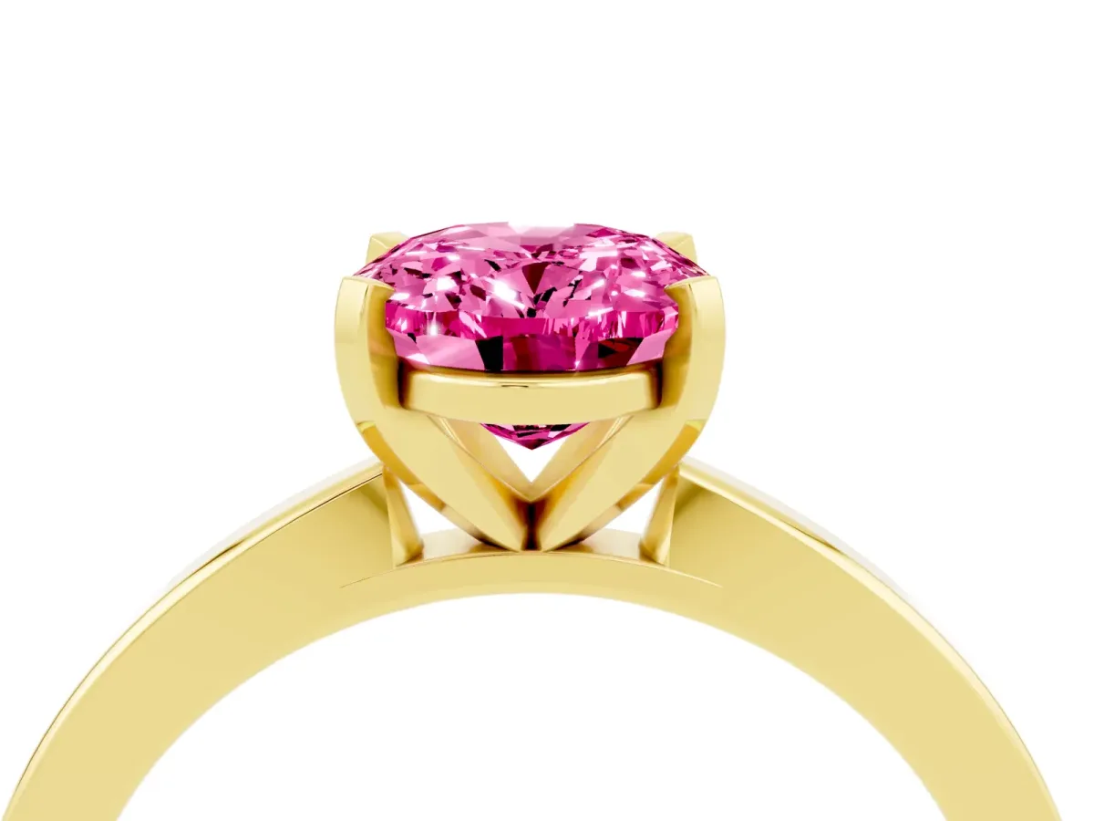 Oval Cut Pink Sapphire Solitaire Engagement Ring with Classic Band and Four-Prong Setting Yellow gold