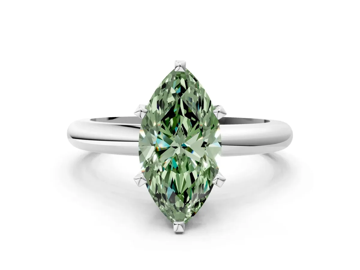 Fancy Green Marquise Cut Diamond Solitaire Engagement Ring with Round Band and Four-Prong Setting White gold