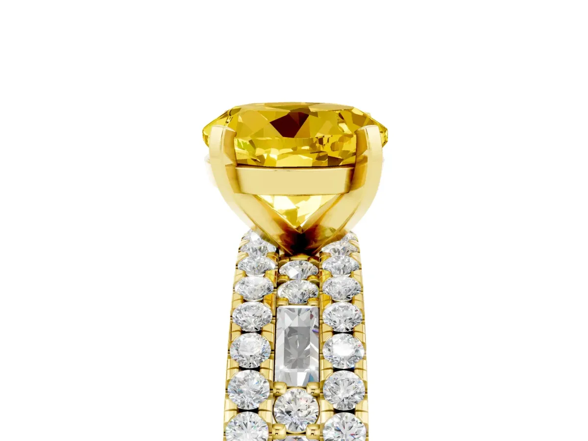 Round Cut Yellow Sapphire Solitaire Ring with Pavé and Channel Set Band Yellow gold