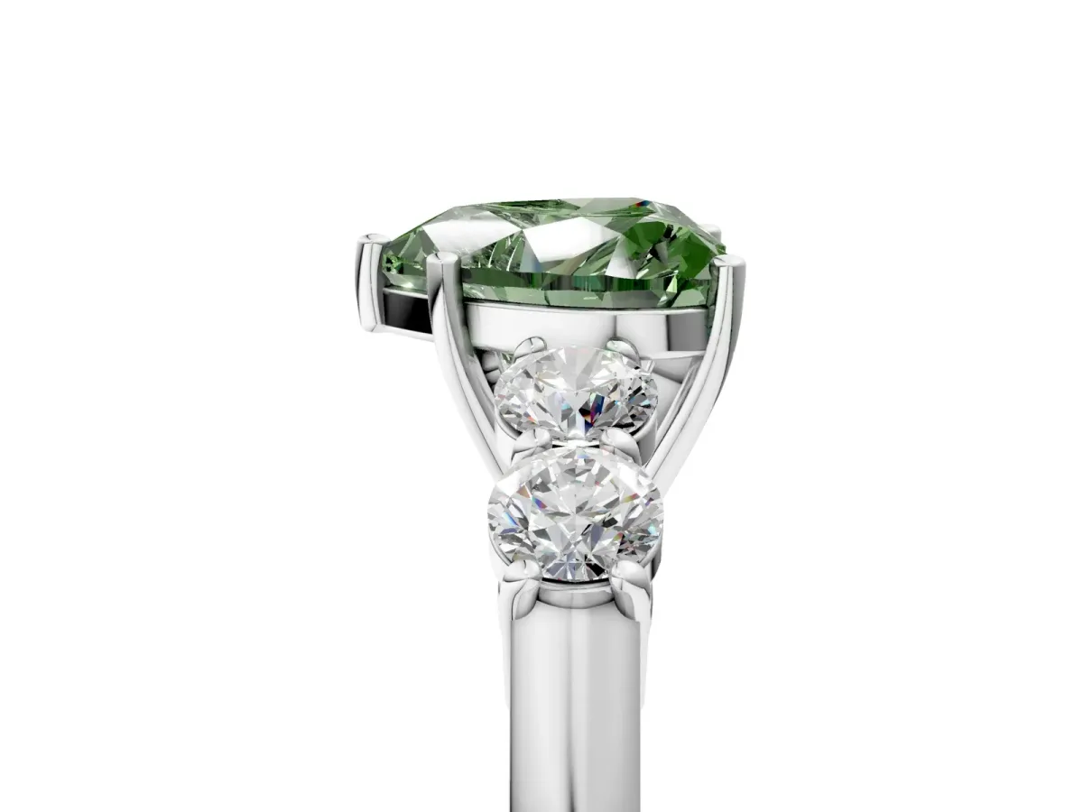 Fancy Green Heart Cut Cut Diamond Five-Stone Prong Set White Gold Ring Platinum