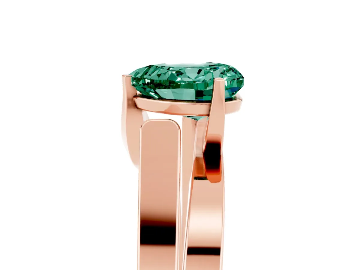 Modern Tension Set Heart Cut Green Sapphire Solitaire Wide Band Ring Rose gold