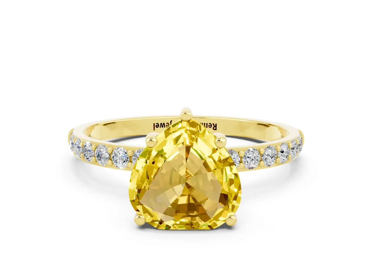 Heart Cut Yellow Sapphire Solitaire Ring with Round Pavé Band and Prong Setting Yellow gold