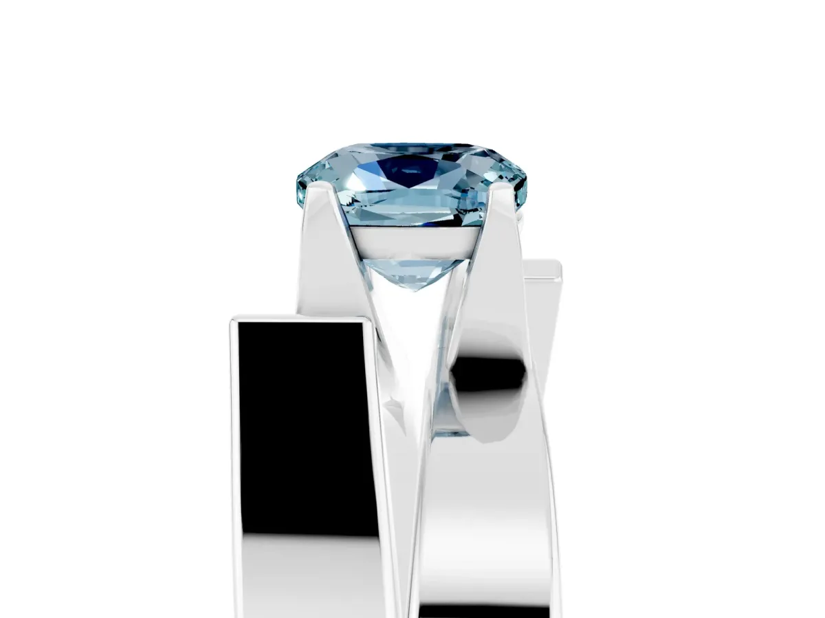 Modern Tension Set Cushion Cut Aquamarine Solitaire Wide Band Ring White gold