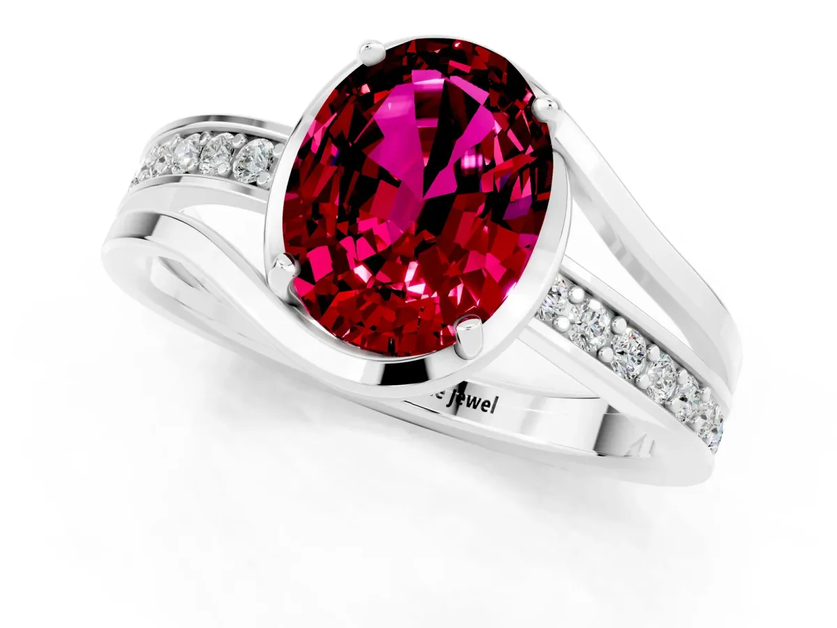 Oval Cut Garnet Solitaire Ring with Split Shank and Prong Setting White gold