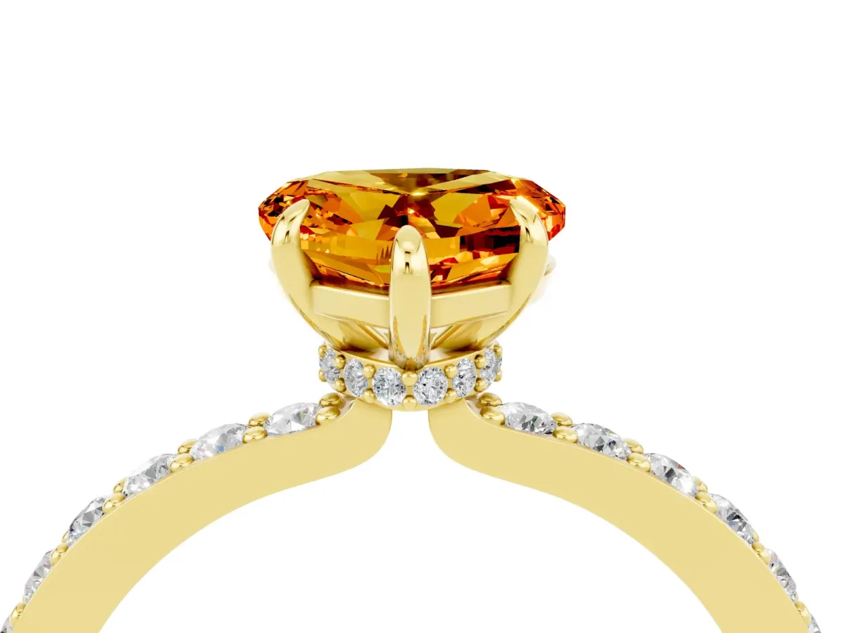 Heart Cut Citrine Solitaire Engagement Ring with Pavé Band and Four-Prong Setting Yellow gold