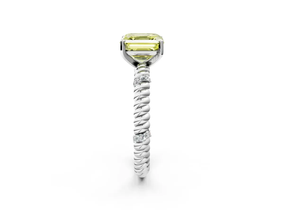 Fancy Yellow Asscher Cut Solitaire Twisted Band Prong Set Engagement Ring Silver