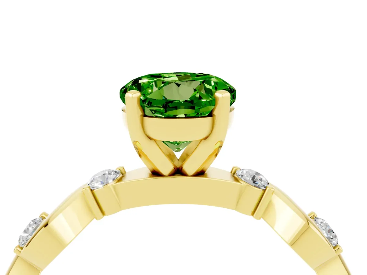 Round Cut Peridot Solitaire Twisted Band with Round Accents and Prong Setting Yellow gold