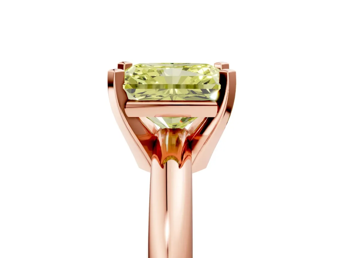 Fancy Yellow Radiant Cut Diamond Solitaire Engagement Ring with Round Band and Four-Prong Setting Rose gold