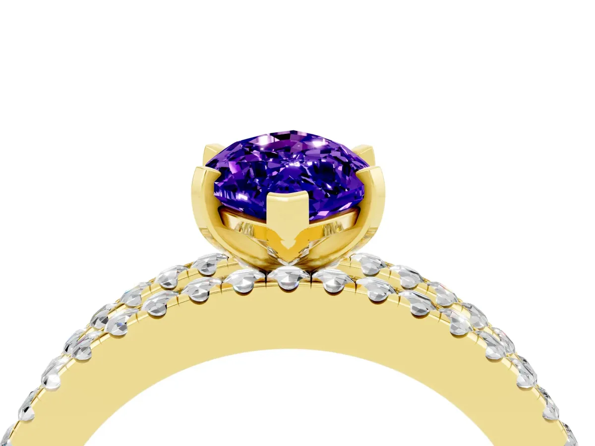 Marquise Cut Tanzanite Solitaire Ring with Pavé and Channel Set Band Yellow gold