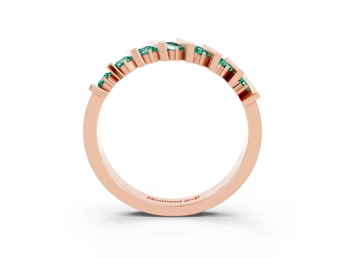 Channel Set Round Green Sapphire Anniversary Band with Vertical Prongs Rose gold