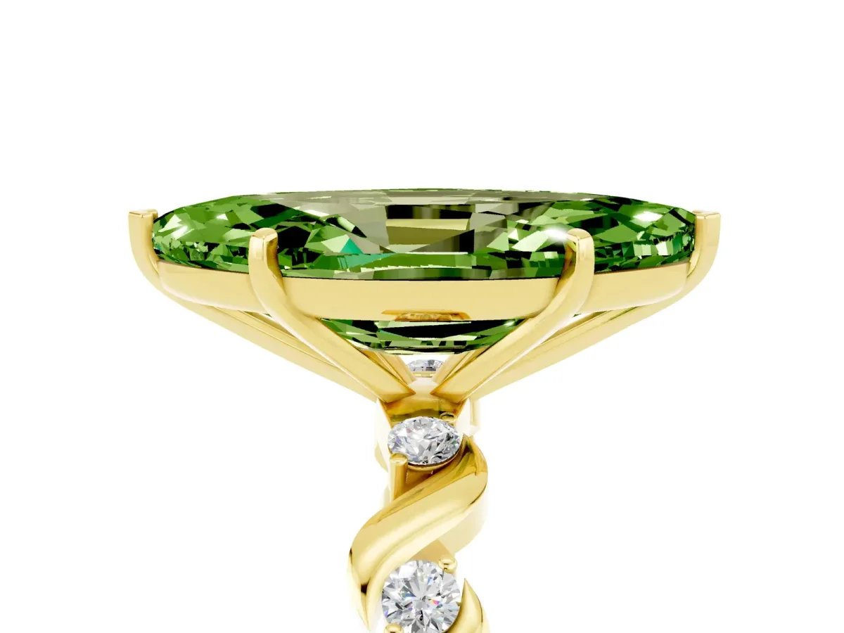Marquise Cut Peridot Solitaire Twisted Band with Round Accents and Prong Setting Yellow gold