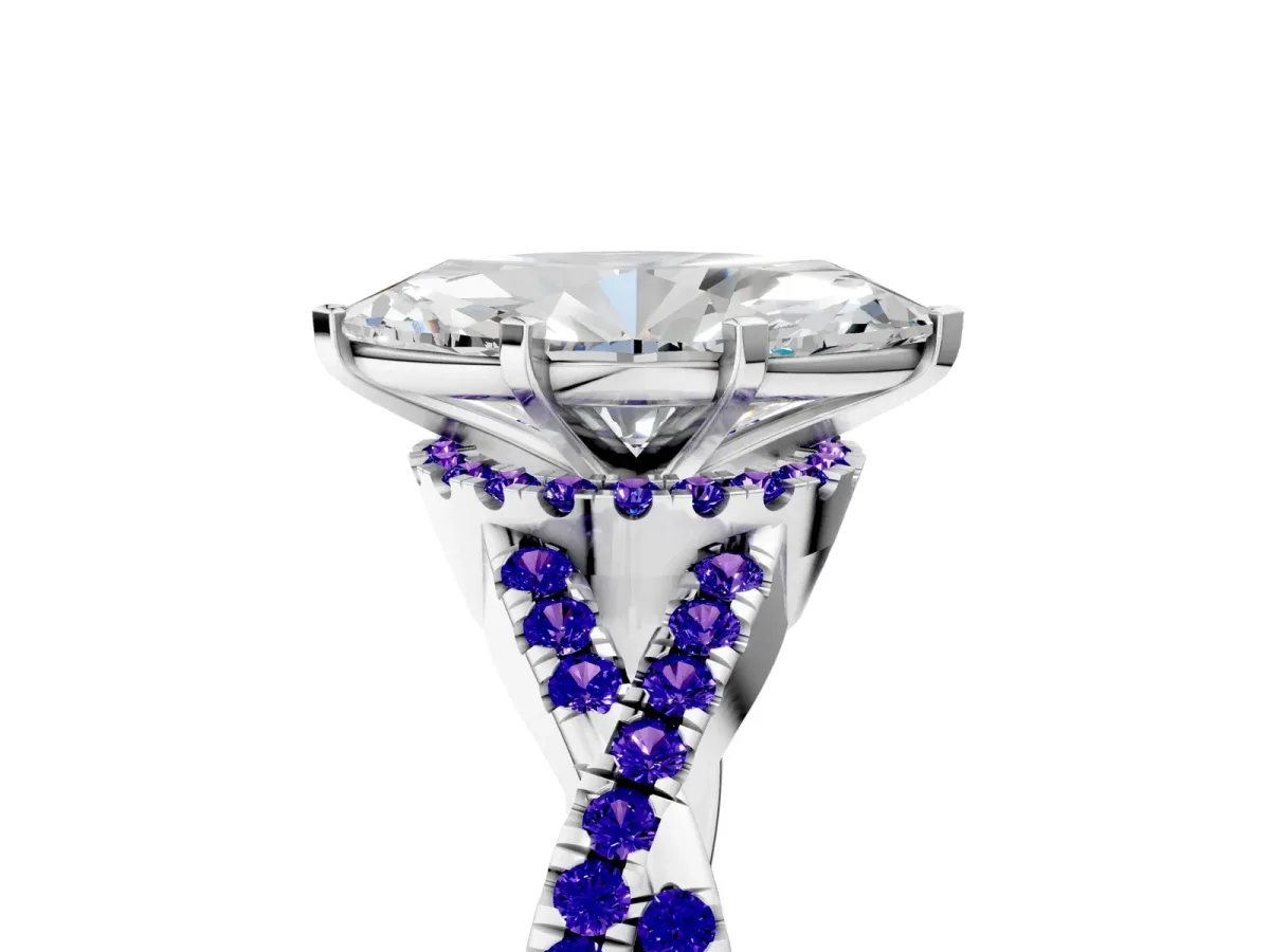 Marquise Cut Diamond Tanzanite Halo Twist Band Solitaire Prong Setting Ring White gold