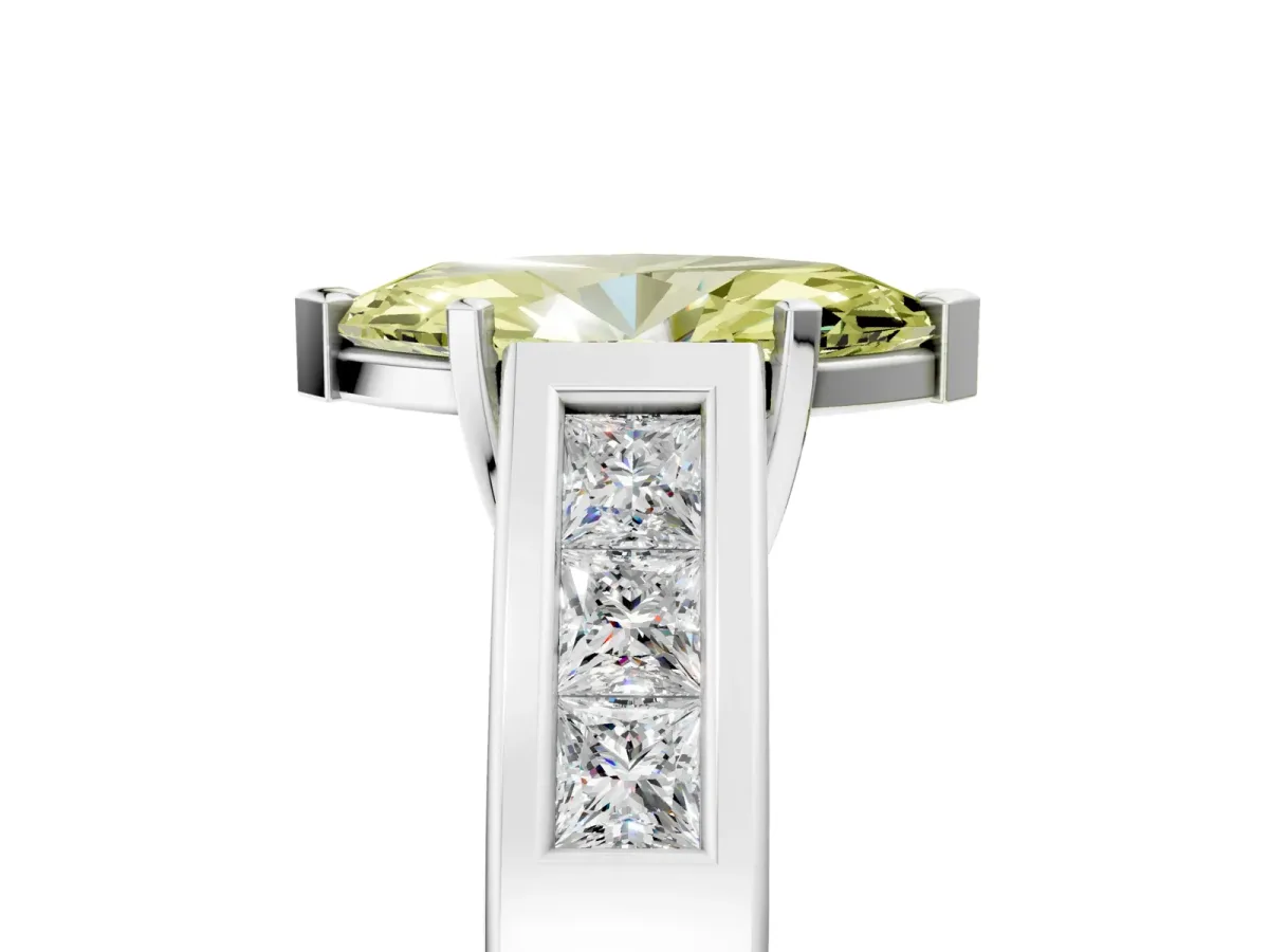 Fancy Yellow Marquise Cut Cut Channel Set Solitaire Ring with Four-Prong Setting Silver