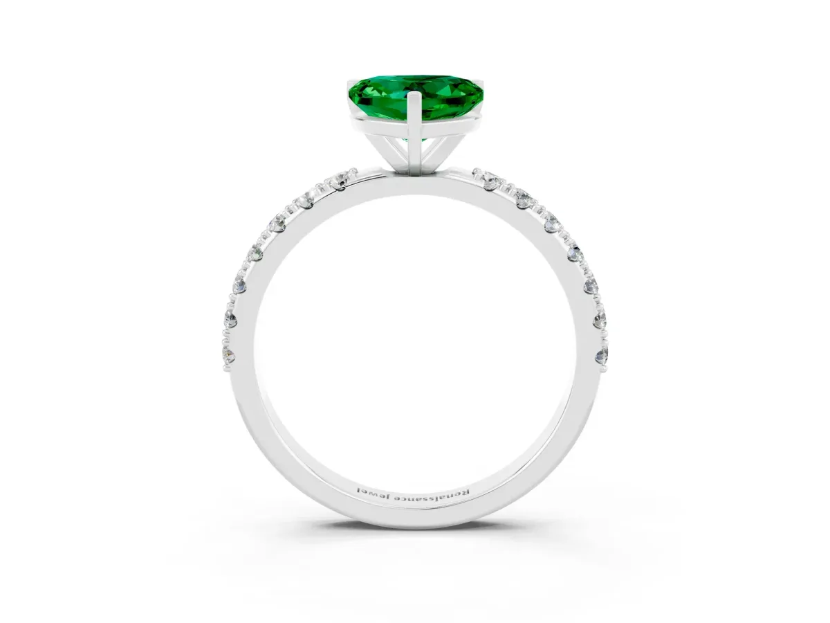 Heart Cut Emerald Solitaire Pavé Band with Four-Prong Setting Platinum