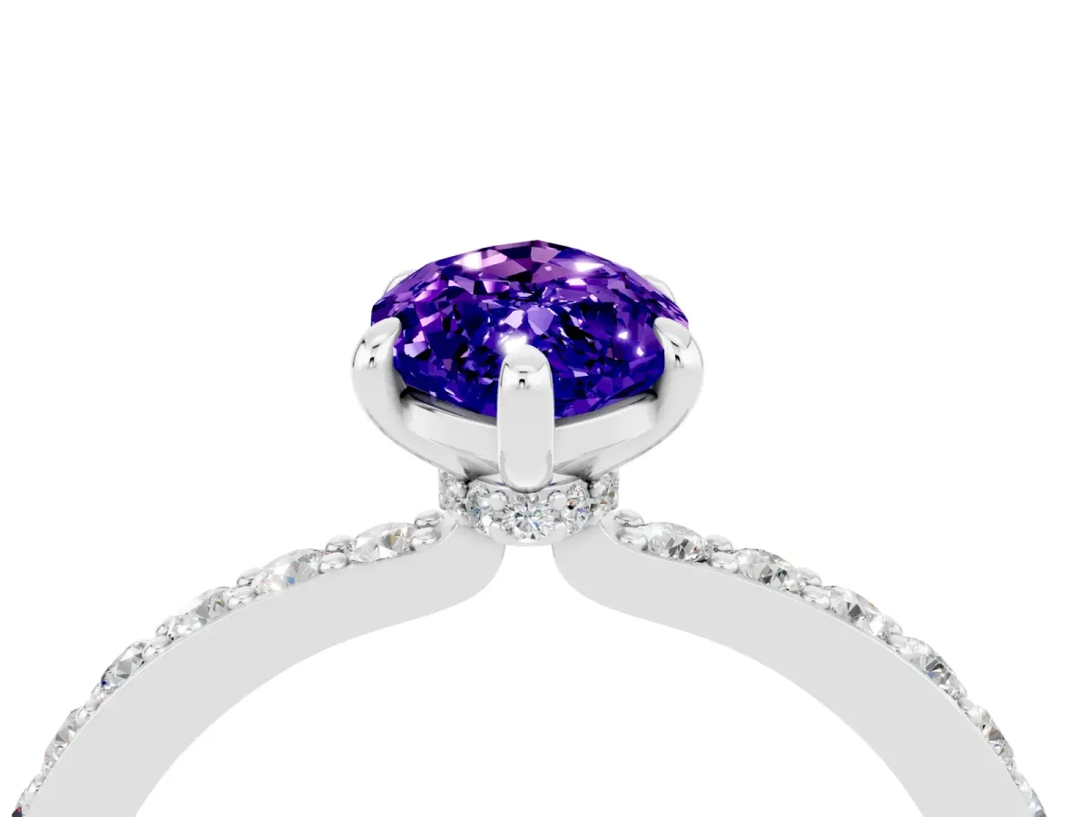 Marquise Cut Tanzanite Solitaire Engagement Ring with Pavé Band and Four-Prong Setting White gold