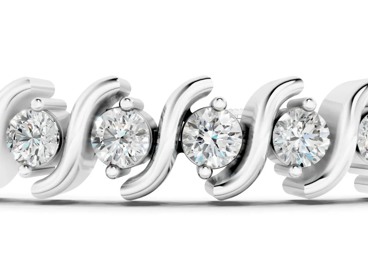 Round Brilliant Diamond Tennis Bracelet with Channel Set S-Shaped Prong Setting White gold