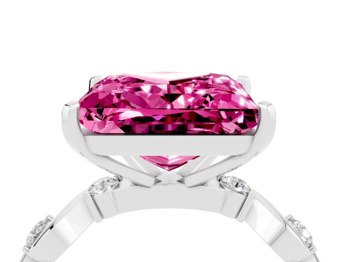 Princess Cut Pink Sapphire Solitaire Twisted Band with Round Accents and Prong Setting Platinum